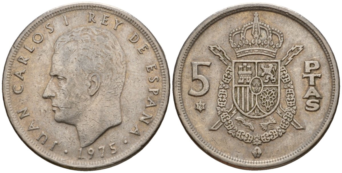 Испания 5 песет 1975 (78) Хуан Карлос I (1975-2014) KM 807 медно-никель 190-711