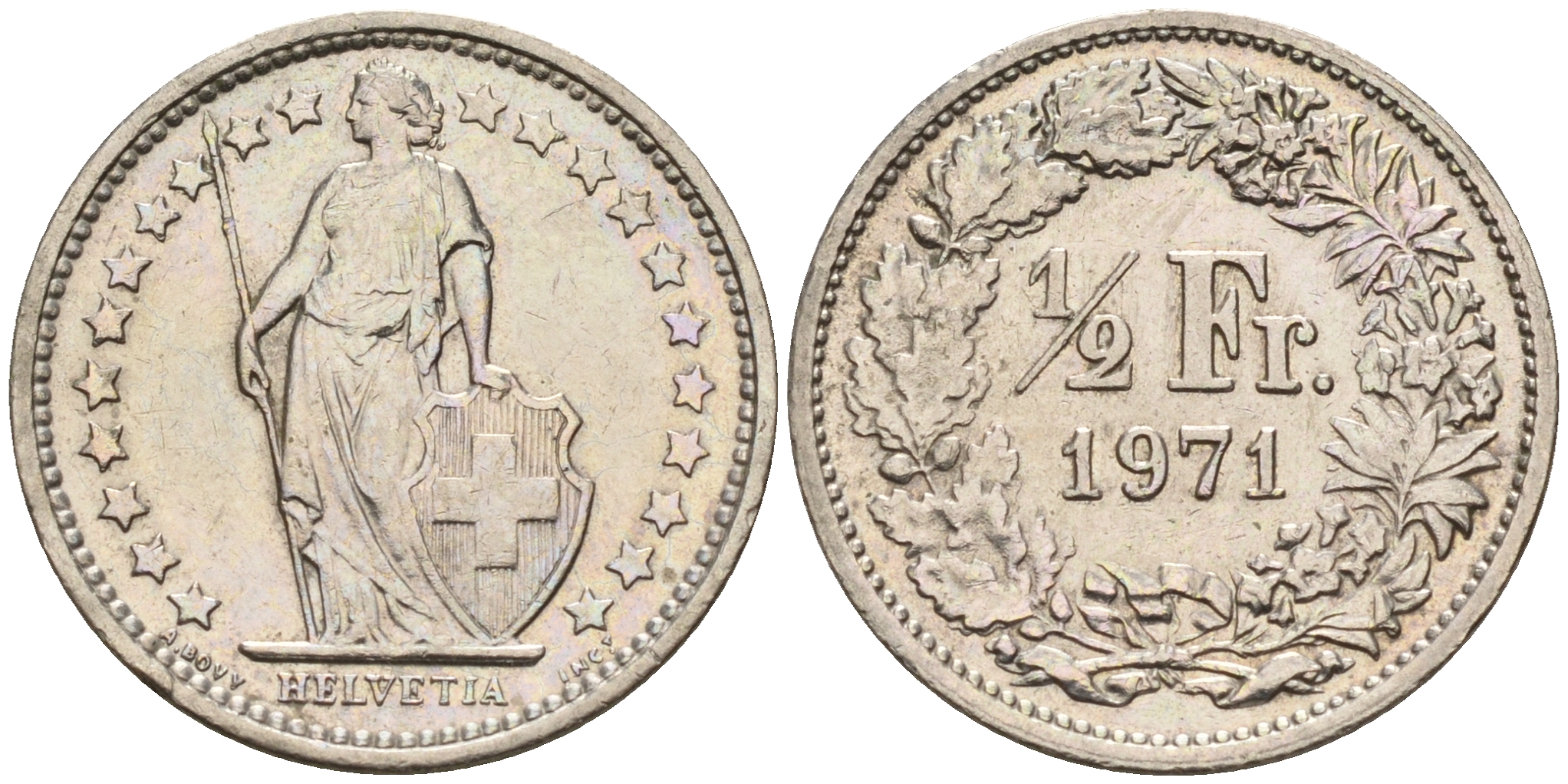 Швейцария 1/2 франка 1971  KM 23a.1 медно-никель    4160-1165