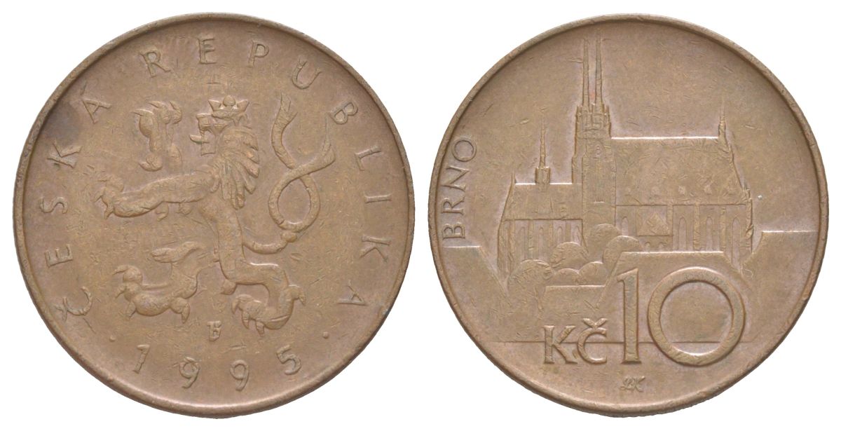 Чехия 10 крон 1995 кафедральный собор в Брно KM 4 сталь плакированная медью 4629-632