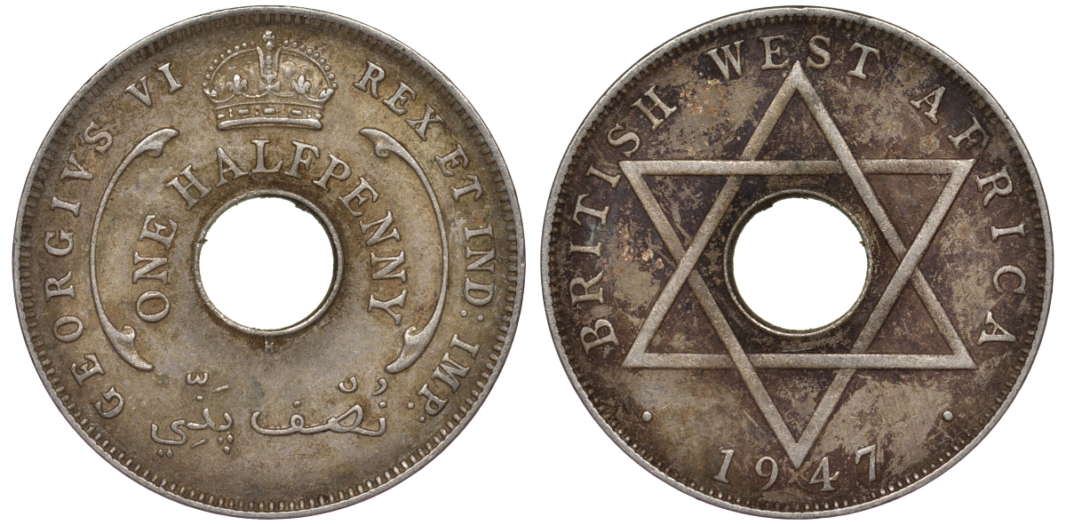 Британская Западная Африка 1/2 пенни 1947 H, Георг VI KM 18 медно-никель 25-1451