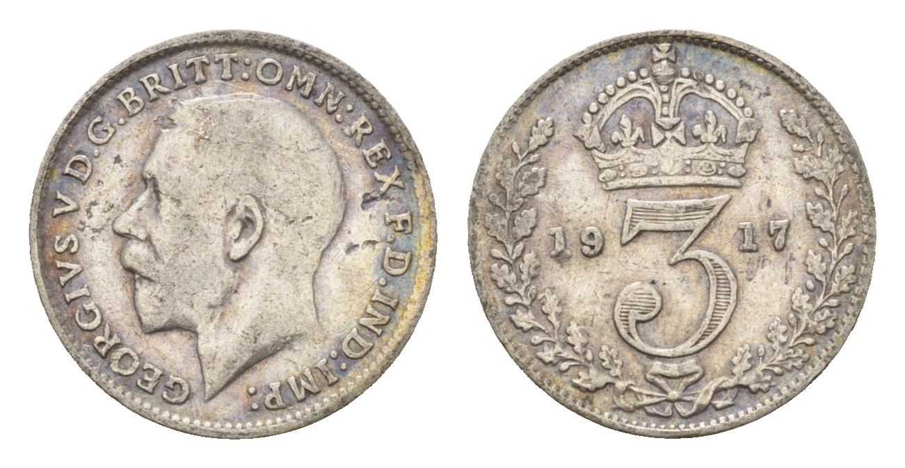 Великобритания 3 пенса 1917 Георг V (1910-1936) KM 813, Spink 4015 серебро 4643-1227