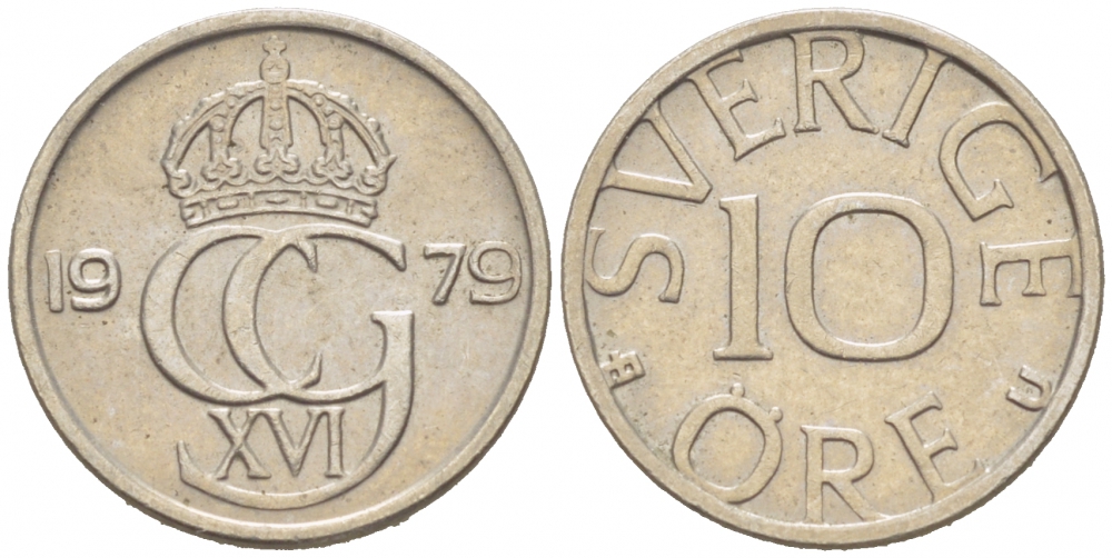 Швеция 10 эре 1979 U Карл XVI Густав (1973- ) KM 850 медно-никель 3955-337