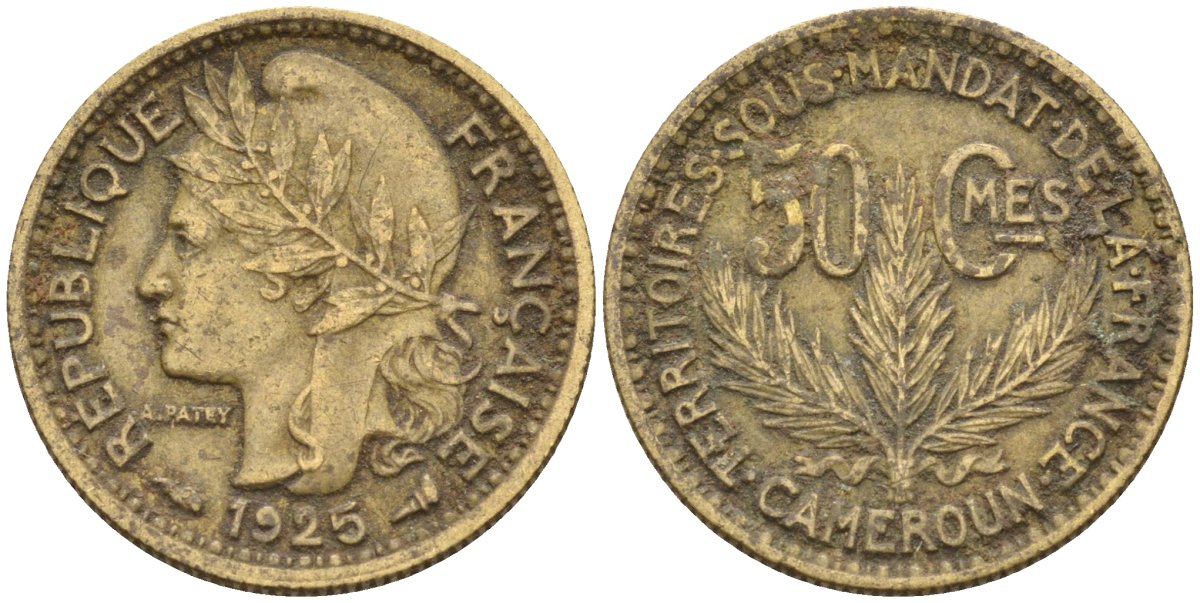 Французский Камерун 50 сантимов 1925 (а), монетный двор Париж KM 1 алюминиевая бронза 4164-1214