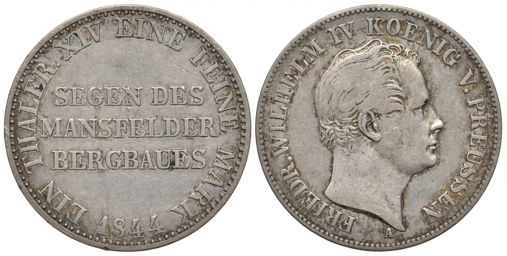 Пруссия 1 талер 1844 A, Фридрих Вильгельм IV (1840-1861), КМ 446, AKS 75 серебро 00-812-13