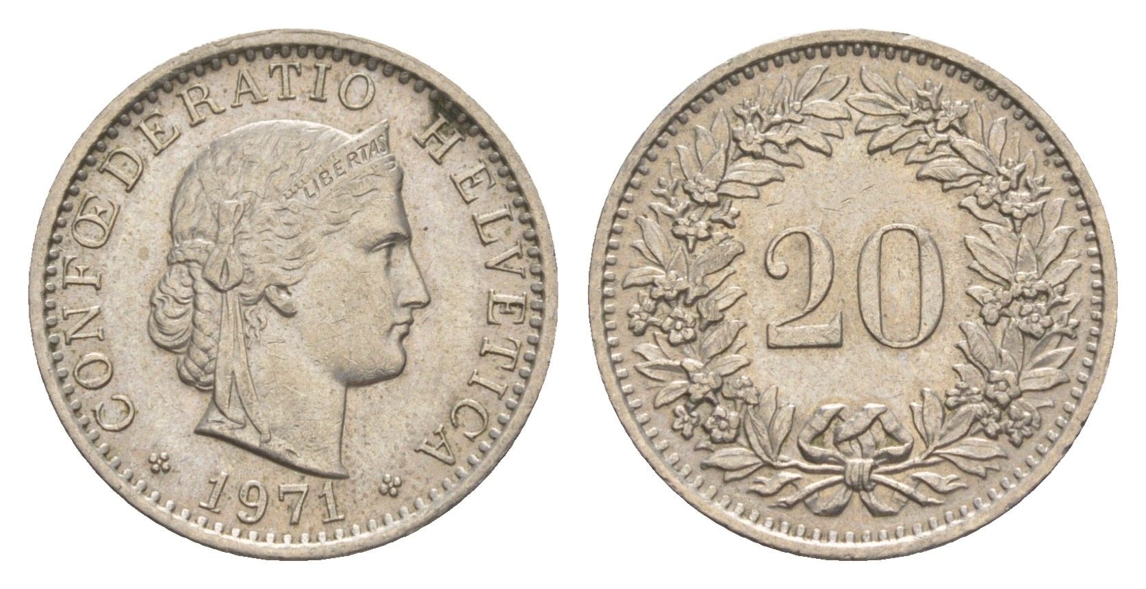 Швейцария 20 раппенов 1971 KM 29a медно-никель 4625-1167