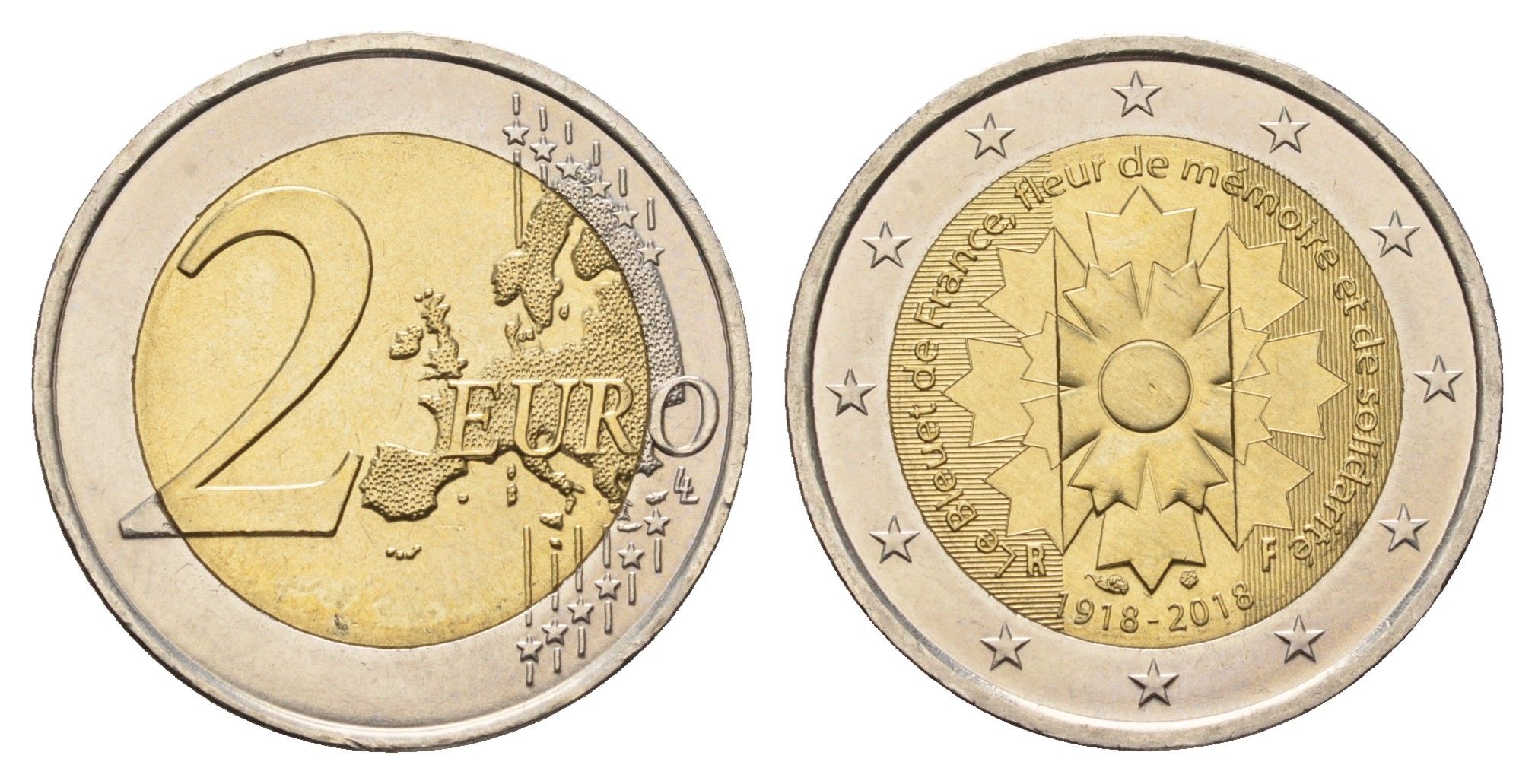Франция 2 евро 2018 100 лет окончанию Первой Мировой войны KM 2458 биметалл UNC 72-1441