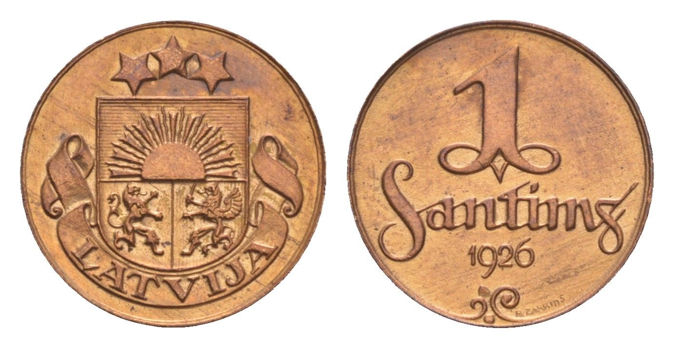 Латвия 1 сантим 1926 KM 1 бронза UNC 3711-945