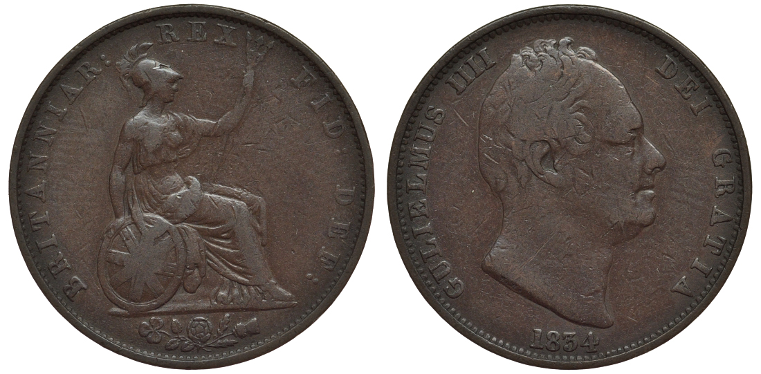 Великобритания 1/2 пенни 1834 Вильгельм IV (1830-1837) KM 706, Spink 3847 медь 1523-1314