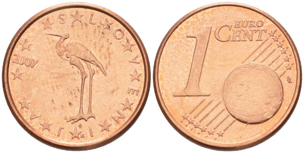 СЛОВЕНИЯ 1 ЕВРОЦЕНТ 2007 БЕЛЫЙ АИСТ KM 68 сталь плакированная медью UNC 214-416
