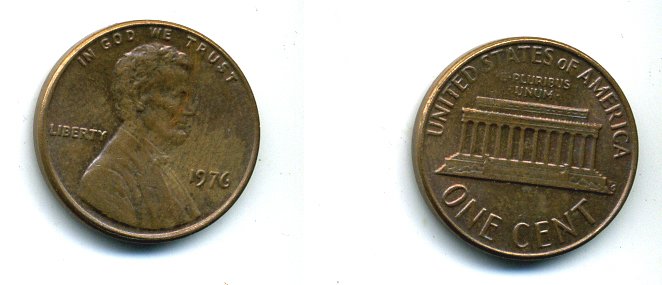 США 1 ЦЕНТ 1976 ЛИНКОЛЬН KM 201 медь цинк 46-569