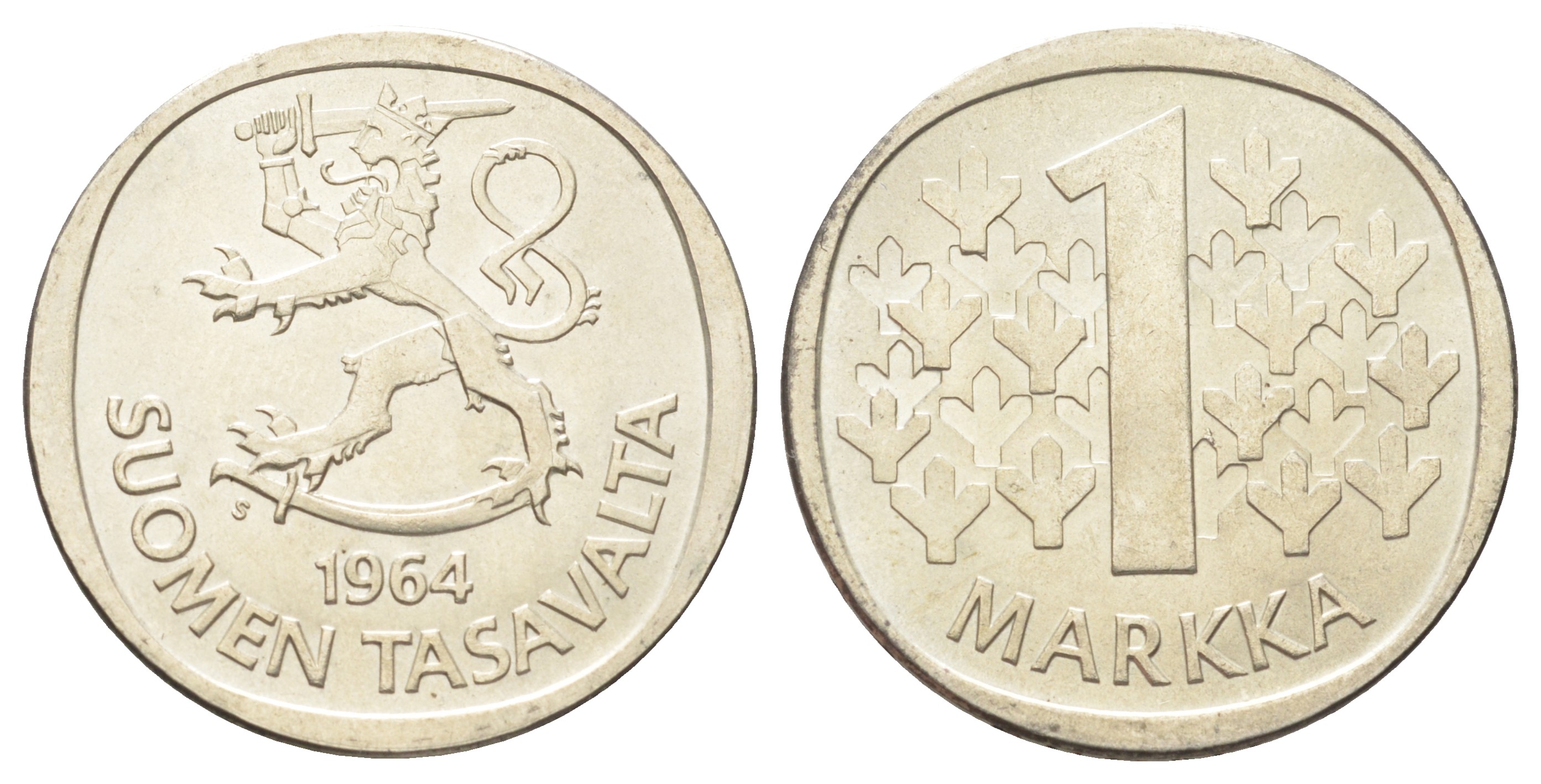 Финляндия 1 марка 1964 KM 49 серебро UNC 4666-826