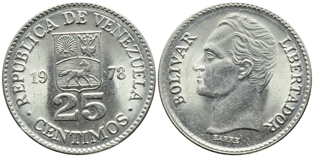 Венесуэла 25 сентимо 1978 Симон Боливар KM 50.1 никель 4392-963