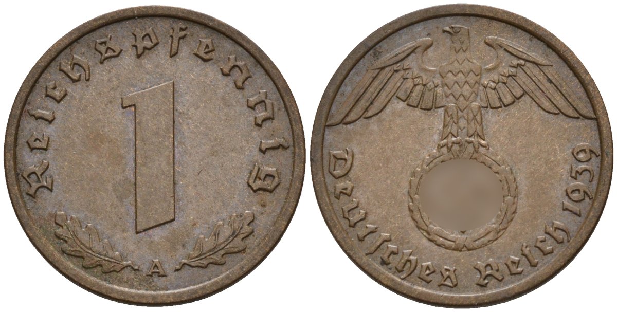 Германия 1 рейхспфенниг 1939 A KM 89, J. 361 бронза 4147-1136
