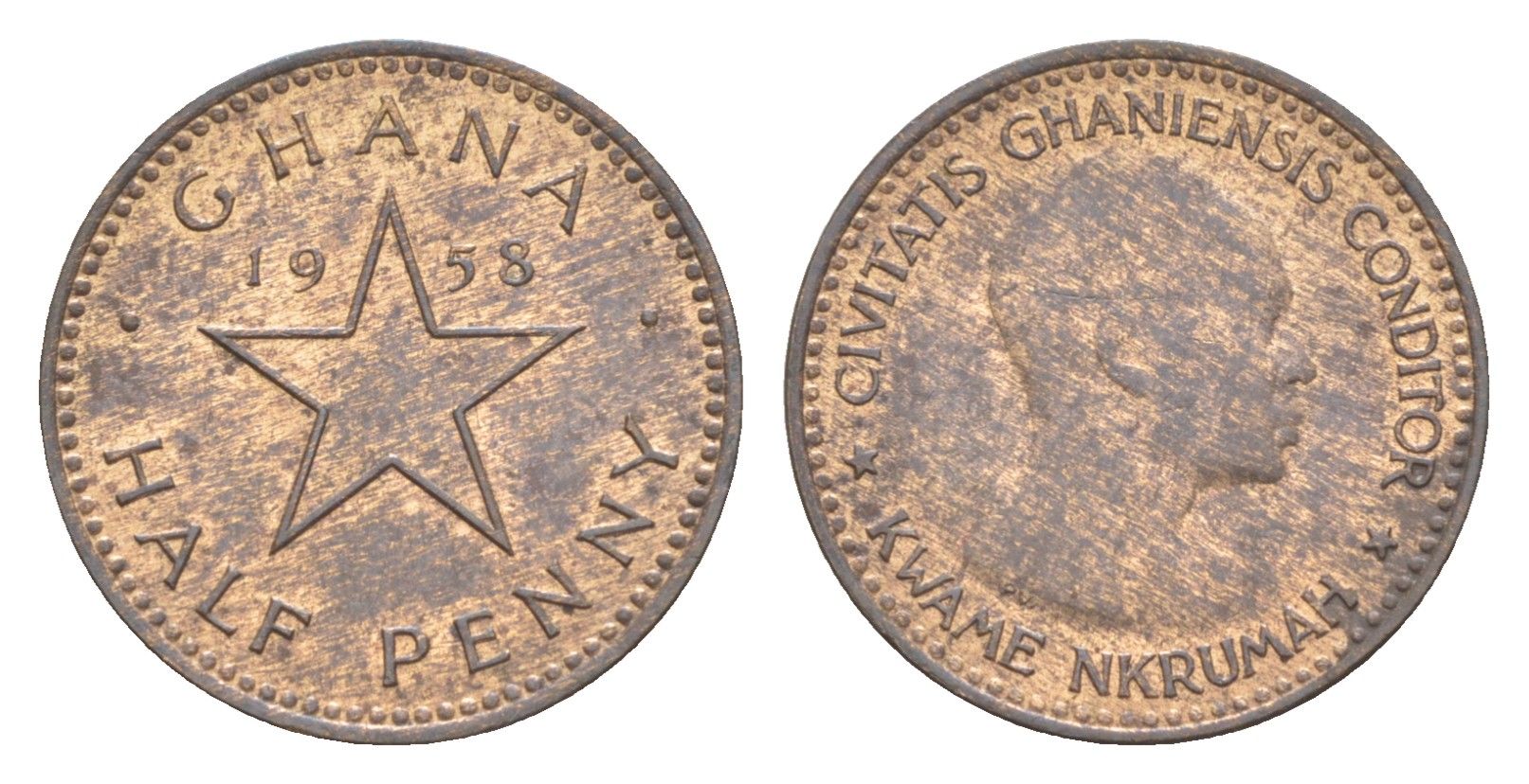 Гана 1/2 пенни 1958 год-тип KM 1 бронза 4651-851