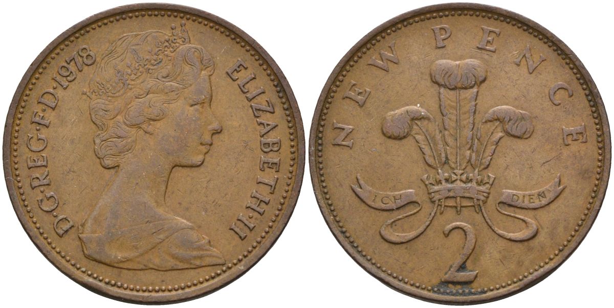 Великобритания 2 пенса 1978 Елизавета II (1952-2022) KM 916, Spink 4235 (C1) бронза 4116-736
