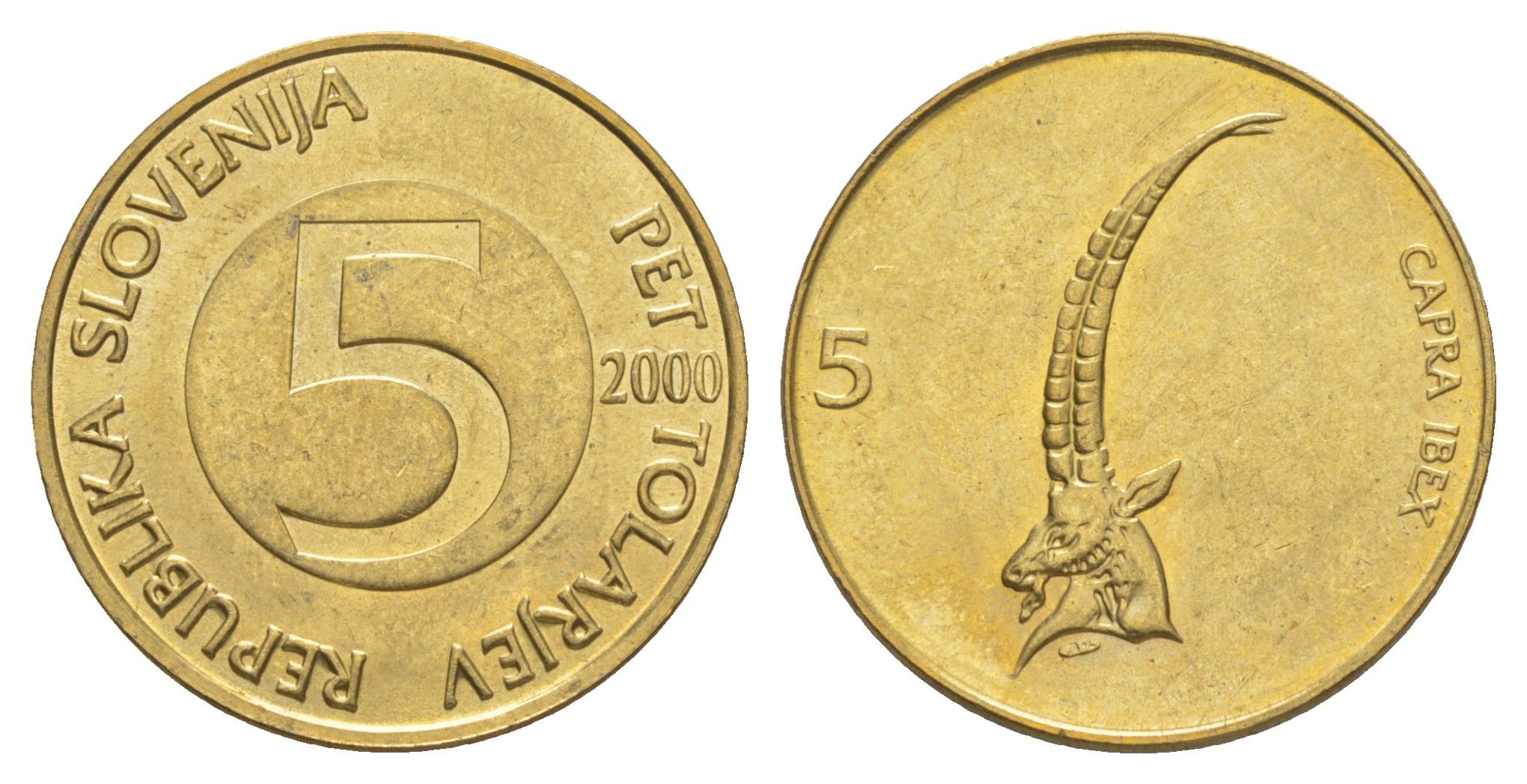 Словения 5 толаров 2000 KM 6 латунь UNC 4571-336