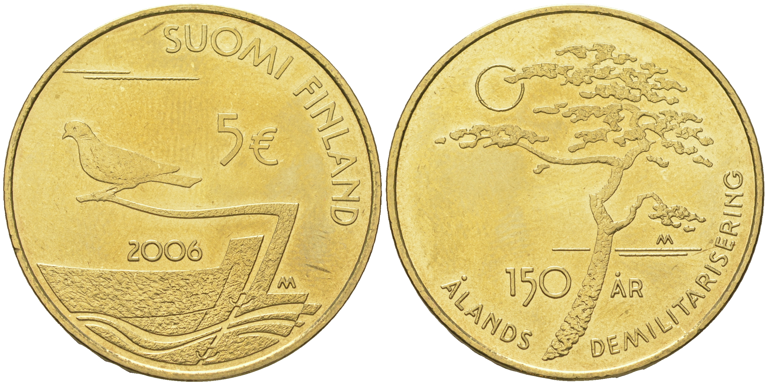 Финляндия 5 евро 2006 150 лет демилитаризация Аландских островов KM 123 нордик  UNC  650-515