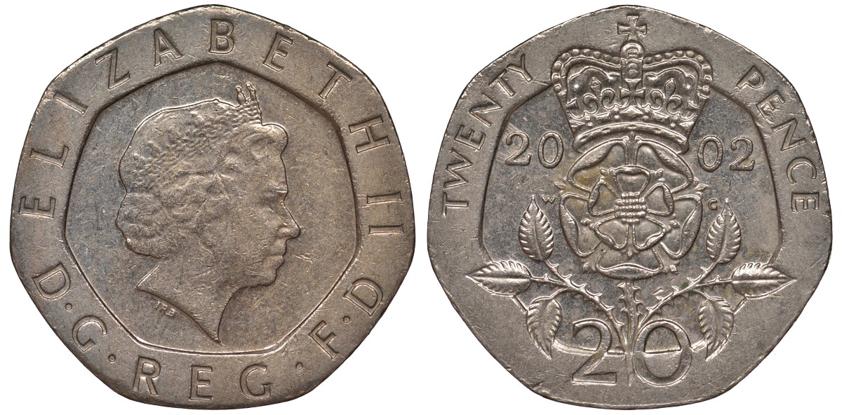Великобритания 20 пенсов 2002 Елизавета II (1952-2022) KM 990, Spink 4630 (G3) медно-никель 4122-1136