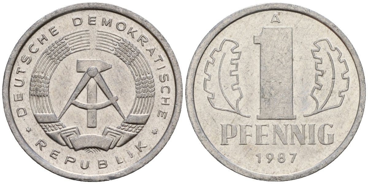 ГДР 1 пфенниг 1987 A KM 8.2 алюминий 192-553