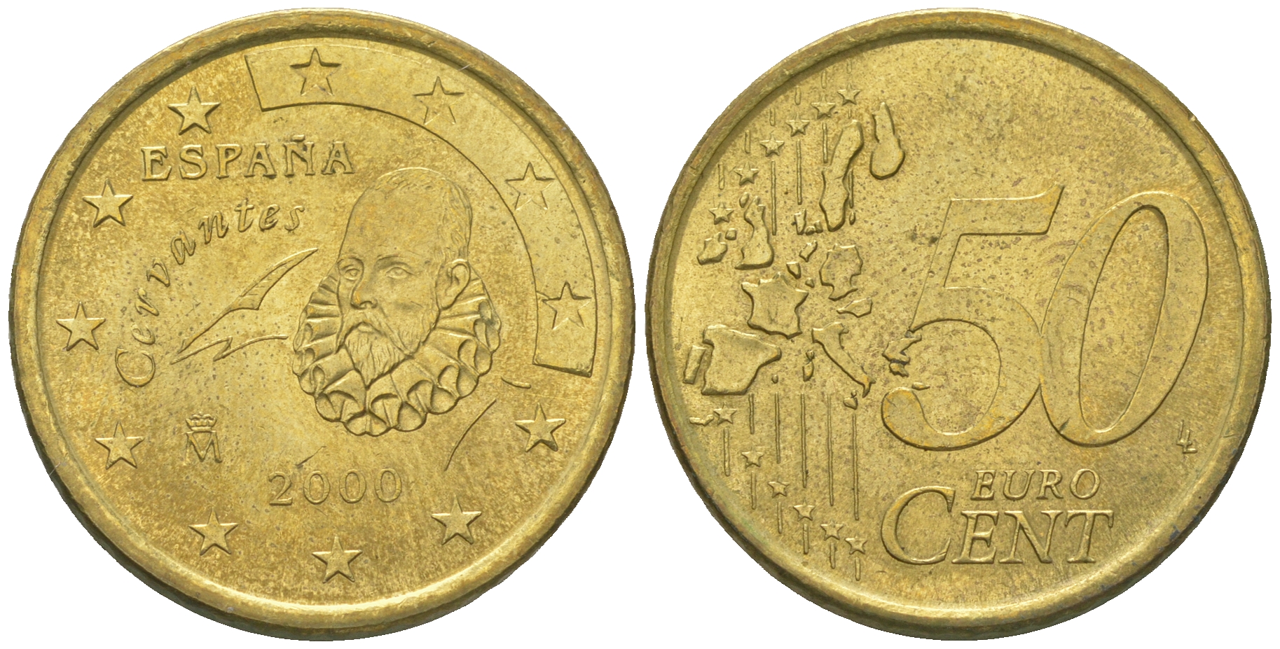 Испания 50 евроцентов 2000 KM 1045 латунь 60-221