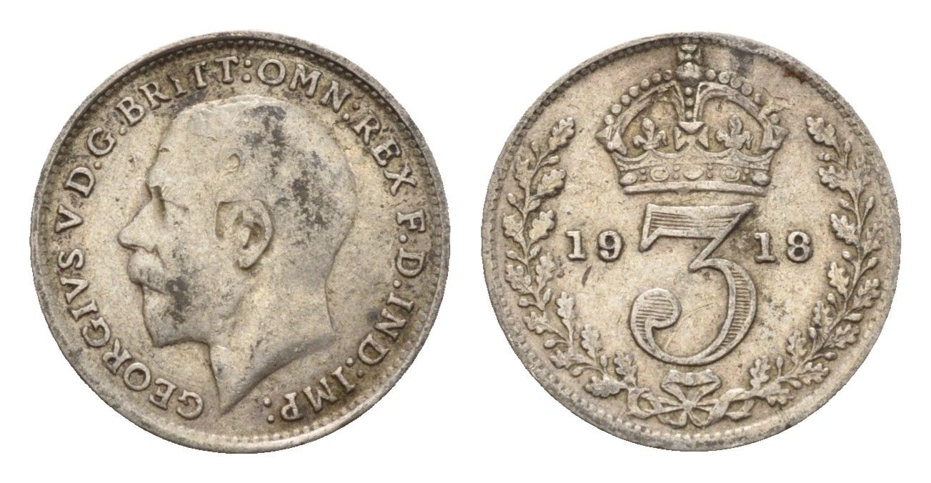 Великобритания 3 пенса 1918 Георг V (1910-1936) KM 813, Spink 4015 серебро 4644-233