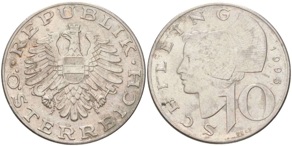 Австрия 10 шиллингов 1993 KM 2918 медно-никель 4142-1231