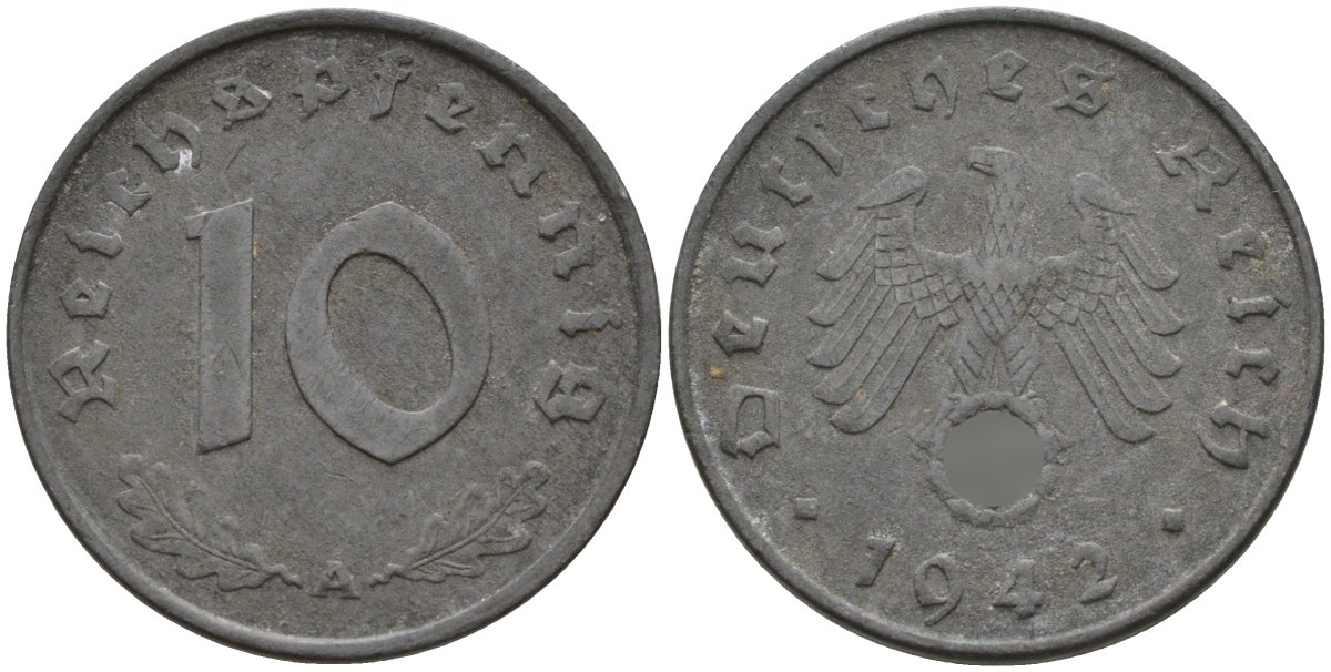 Германия 10 рейхспфеннигов 1942 A KM 101, J.371 цинк ЦАЦАЦАЦАЦ 4151-164