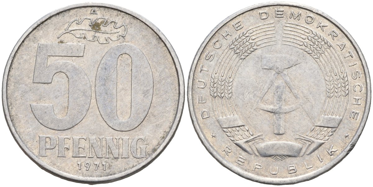 ГДР 50 пфеннигов 1971 A KM 12.2 алюминий 4143-756