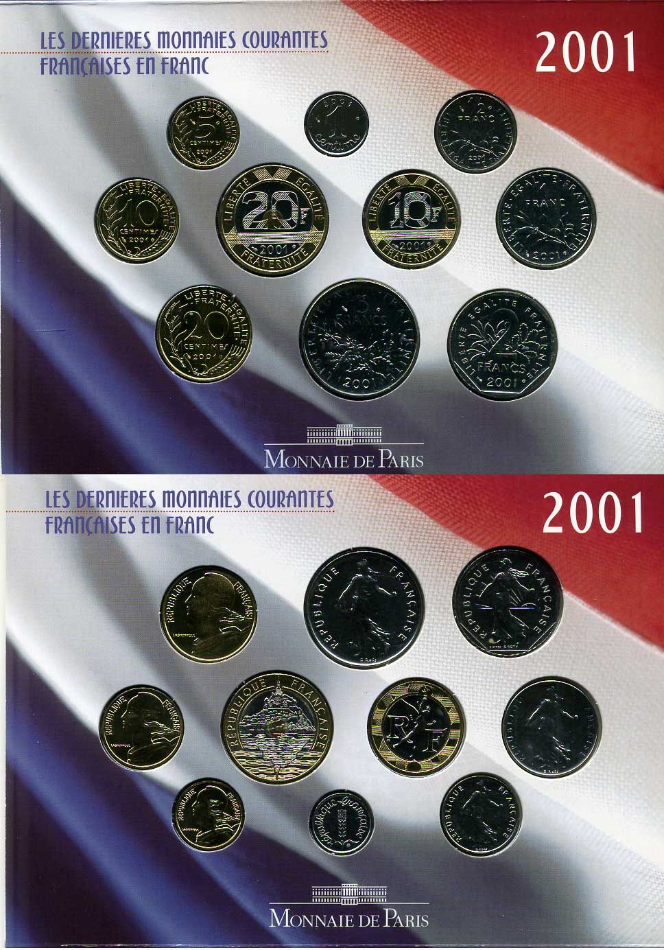 Франция официальный набор из 10 монет 2001 в оригинальном буклете UNC 1181-1-09