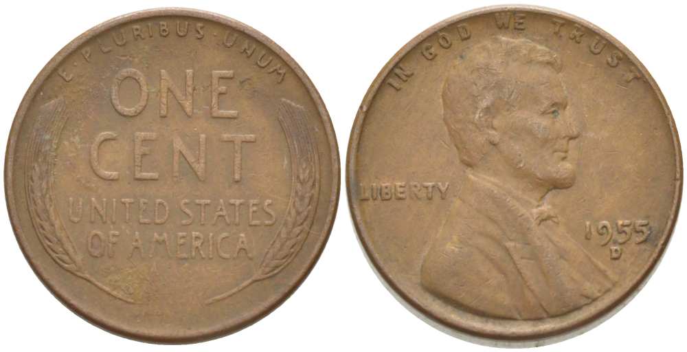 США 1 ЦЕНТ 1955 D, ЛИНКОЛЬН KM А132 медь цинк 218-647