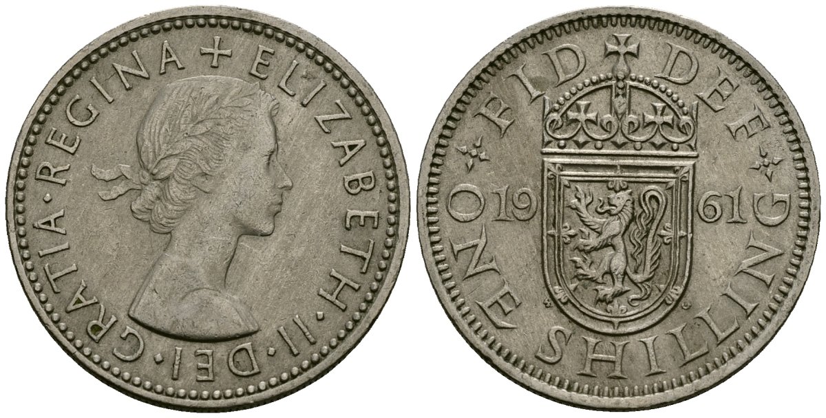 Великобритания 1 шиллинг 1961 Елизавета II (1952-2022), Шотландский герб KM 905, Spink 4148 медно-никель 4167-724