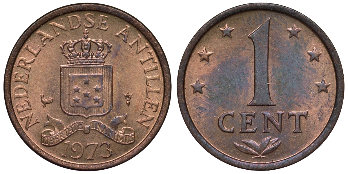 Нидерландские Антилы 1 цент 1973 Юлиана (1948-1980) KM 8 бронза UNC 4118-917