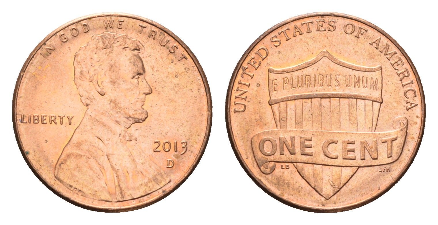 США 1 цент 2013 D, Линкольн KM 468 цинк плакированный медью 4674-718