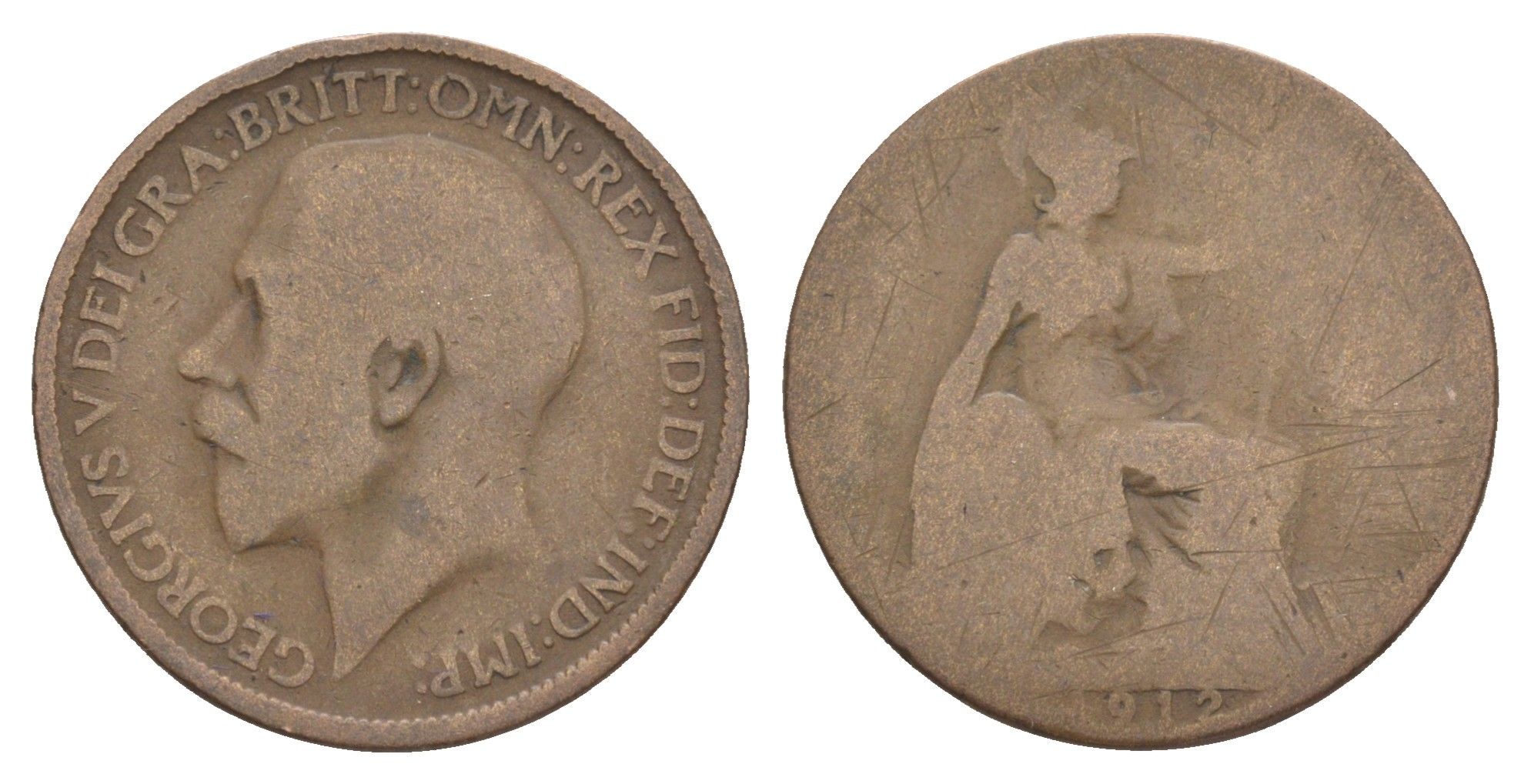 Великобритания 1 пенни 1912 Георг V (1910-1936) KM 810, Spink 4051 бронза 4638-1245