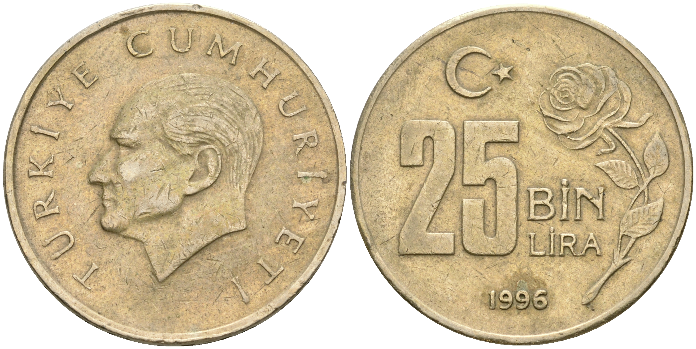 Турция 25000 лир 1996 Мустафа Кемаль Ататюрк KM 1041 медь никель цинк 4364-1847