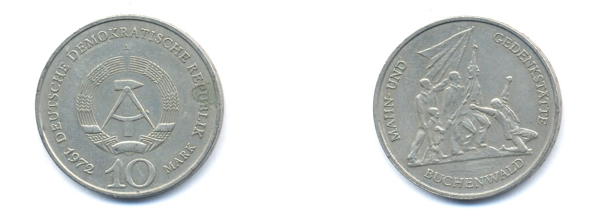 ГДР 10 марок 1972 A, мемориал Бухенвальда KM 38, J. 1539 медно-никель 3333-313