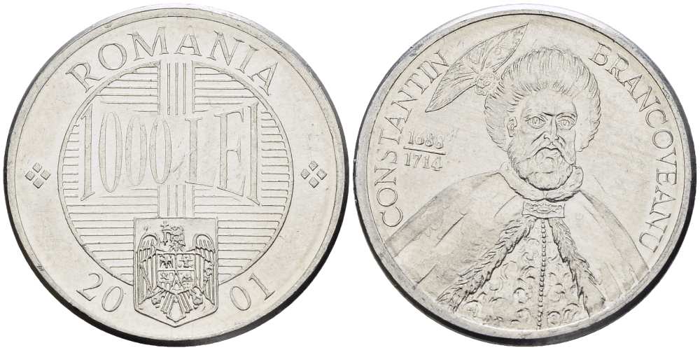 Румыния 1000 лей 2001 Константин Брынковяну (1654-1714) KM 153 алюминий 4519-155