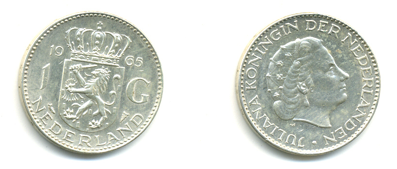 Нидерланды 1 гульден 1965 Юлиана (1948-1980) KM 184 серебро 83-752