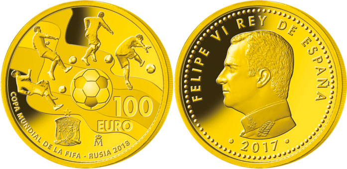 Испания 100 евро 2017 чемпионат мира по футболу в России KM NEW золото PROOF 10-014-13