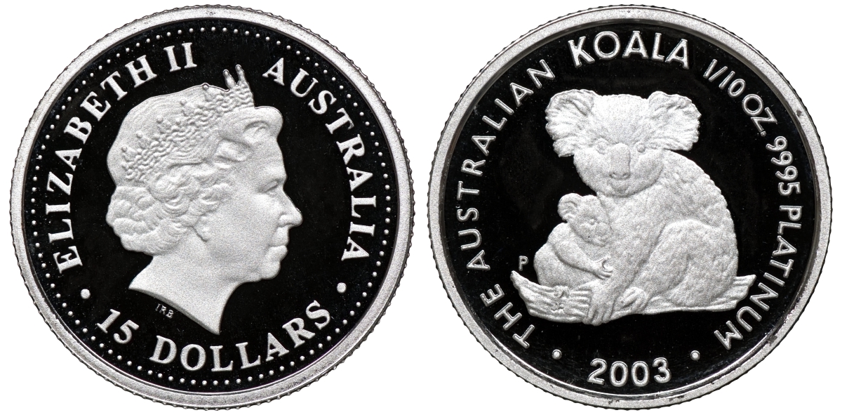 Австралия 15 долларов 2003 коала KM 926 платина PROOF 7-4-1-46