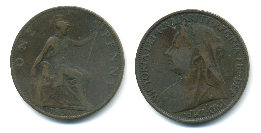 Великобритания 1 пенни 1896 Виктория (1837-1901) KM 790, Spink 3961 бронза 89-841