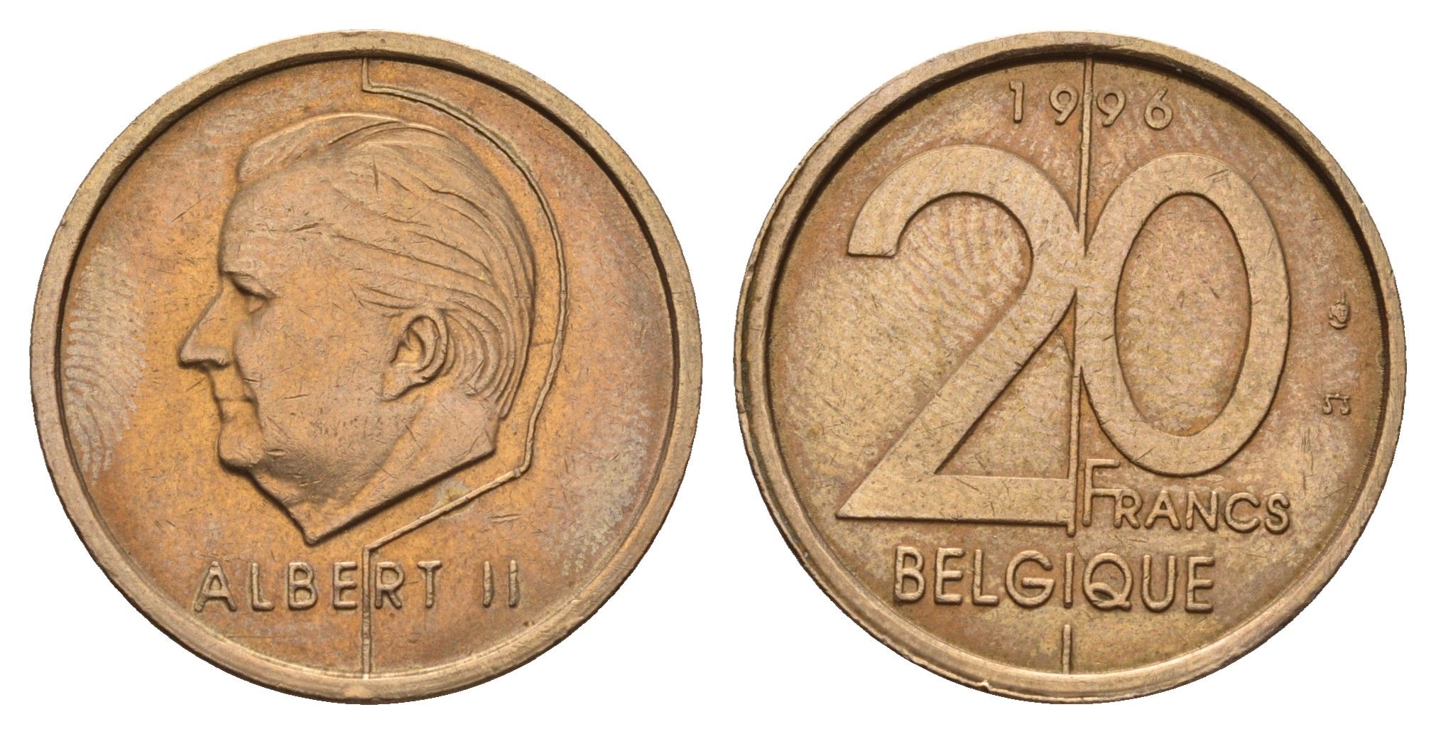 Бельгия 20 франков 1996 Belgique, Альберт II (1993-2013) KM 191 никель латунь 190-255