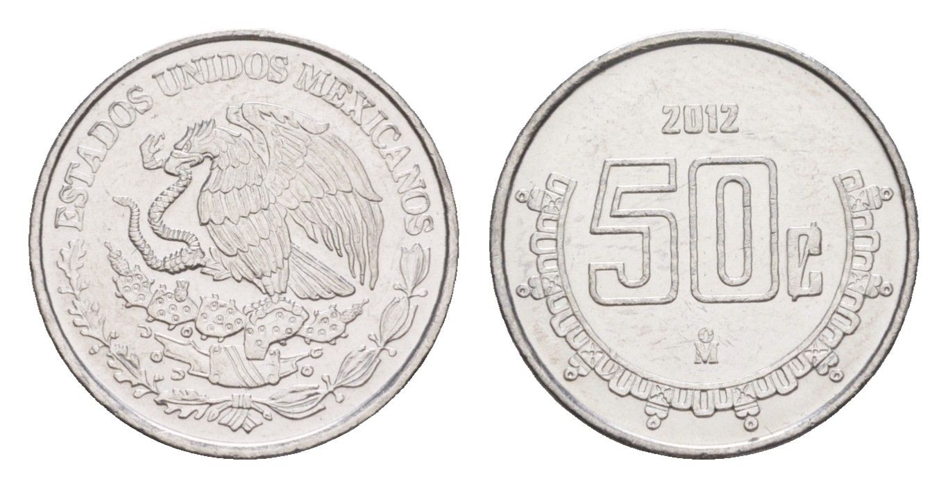 Мексика 50 сентаво 2012 Mo KM 936 нержавеющая сталь UNC 4636-514