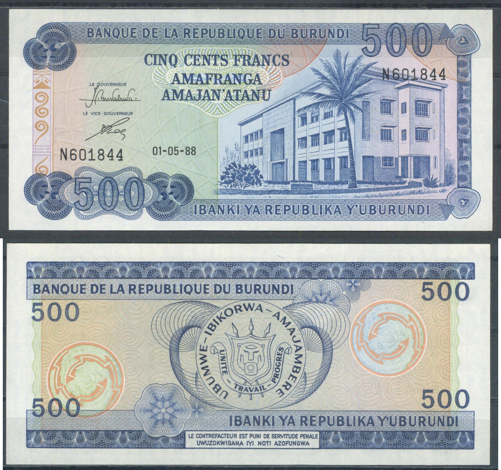 Бурунди 500 франков 1988 Pick 30 c бумага UNC (пресс) 7553-39-1-1