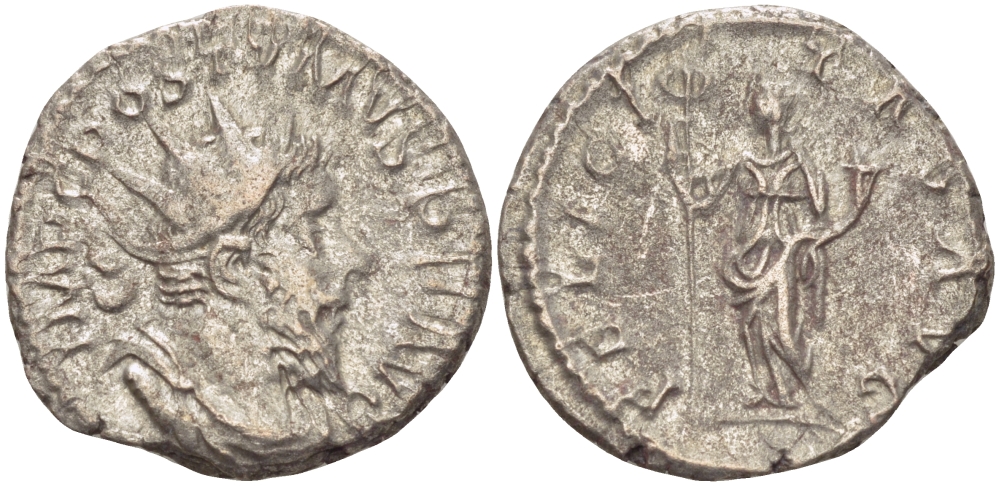 Римская Империя (императоры в Галлии) антониниан 260 - 269 Постум. IMP C POSTVMVS P F AVG / FELICITAS AVG, Фелицитата с кадуцием и рогом Изобилия, Колония Агриппины, Good Very fine RIC 58 биллон 1073-13-21