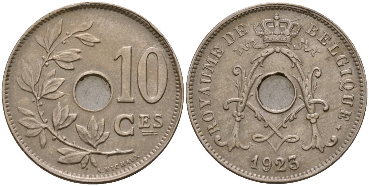 Бельгия 10 сантимов 1923 Король Альберт I (1910 - 1934) KM 85 медно-никель 183-415