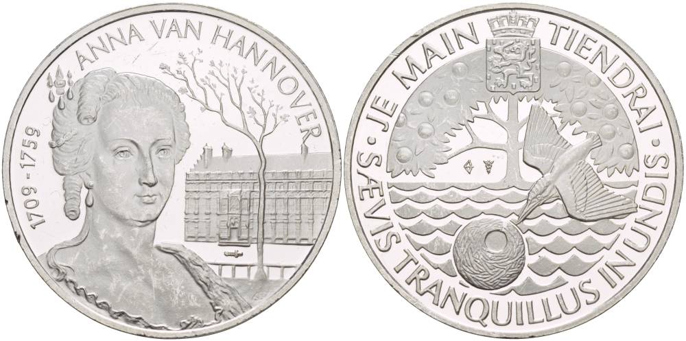 НИДЕРЛАНДЫ МЕДАЛЬ ND СЕРИЯ ПРАВИТЕЛИ НИДЕРЛАНДОВ, АННА ГАННОВЕРСКАЯ (1709-1759), ДИАМЕТР 38 ММ., ВЕС 25,12 ГР., ПРОБА 925 серебро PROOF 1088-5-32