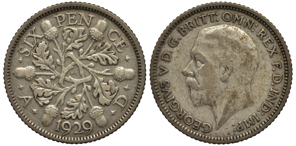 Великобритания 6 пенсов 1929 Георг V (1910-1936) KM 832, Spink 4040 серебро 4538-336