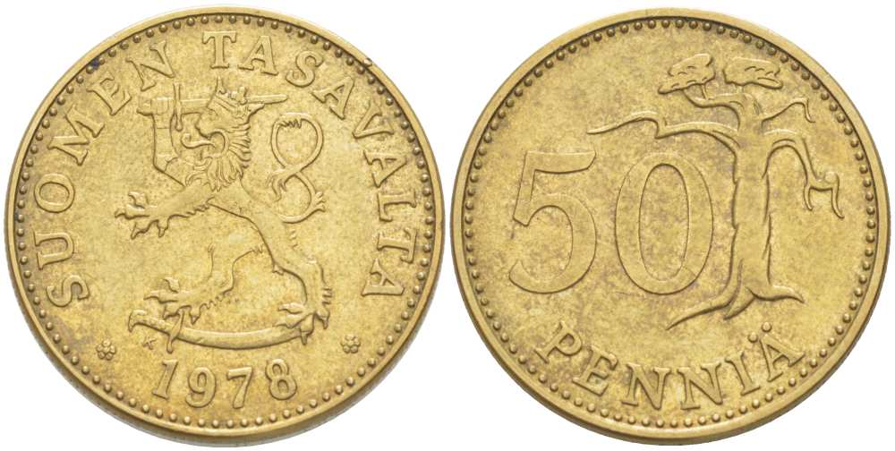 ФИНЛЯНДИЯ 50 ПЕННИ 1978 К KM 48 алюминиевая бронза 217-1137