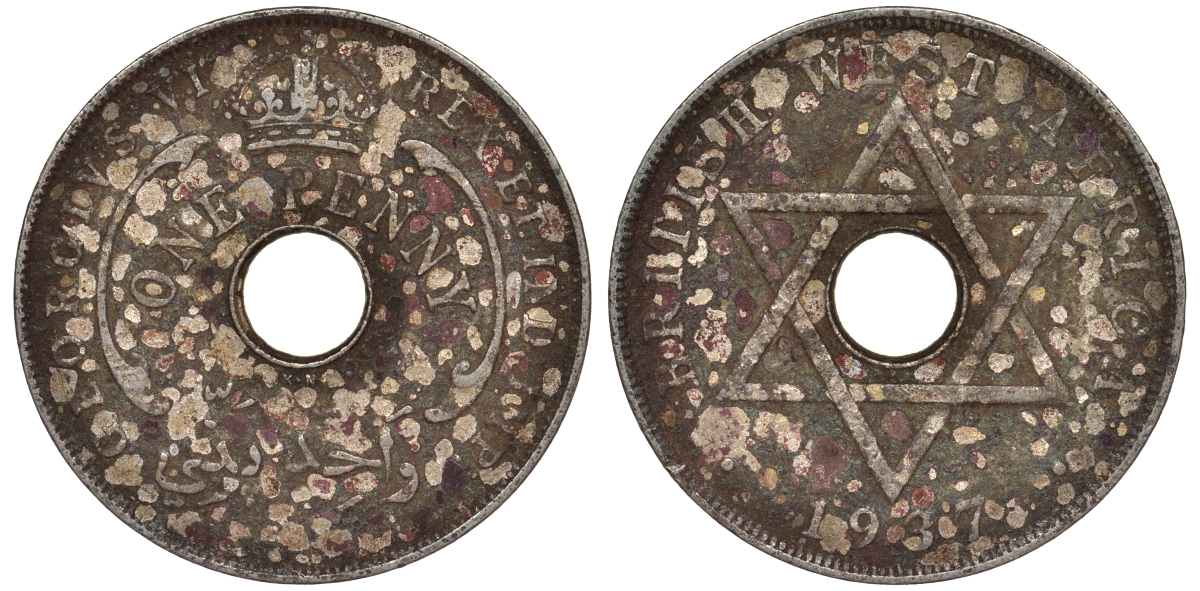 Британская Западная Африка 1 пенни 1937 KN, Георг VI KM 19 медно-никель 25-2113